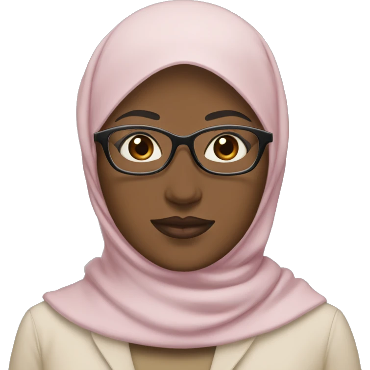 A mom with beige hijab, white skin, brown eyes, clear glasses, and pink lips emoji