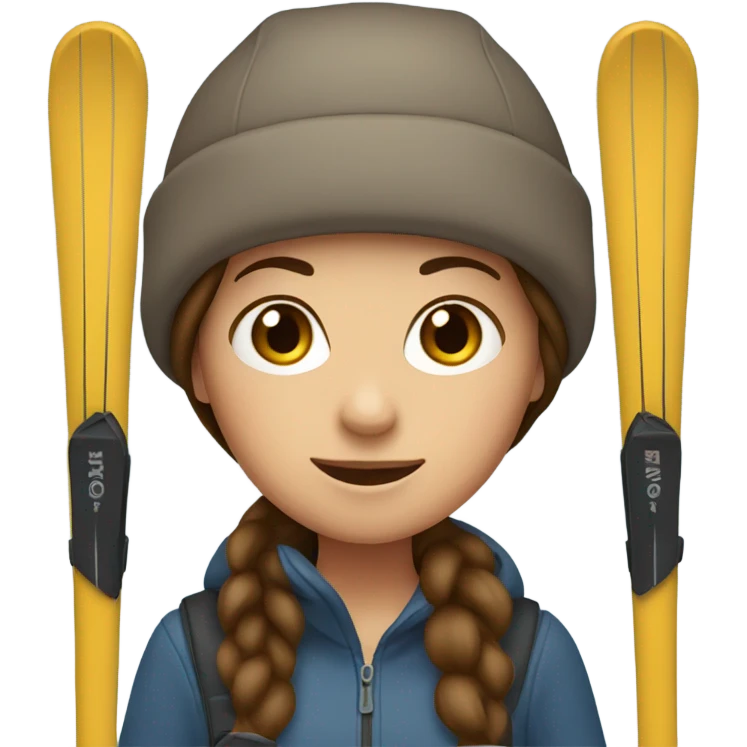 Brown haired girl with skis and hat emoji