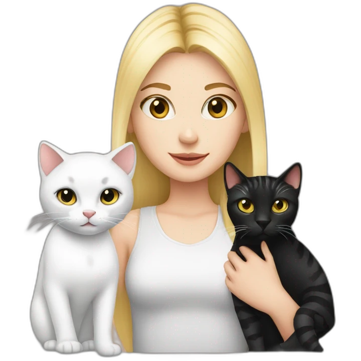 Blond white girl with black cat and tiger cat emoji
