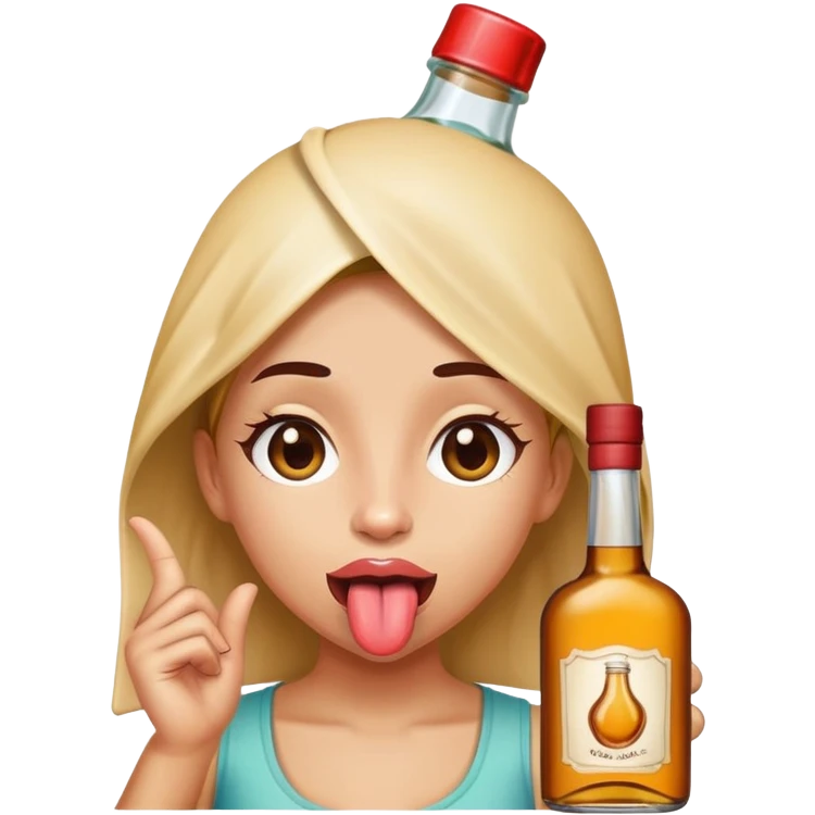 Girl With tongue out and liquor bottle on her head  emoji