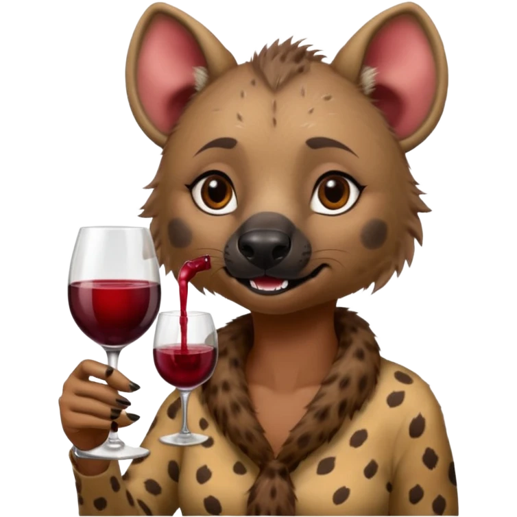 female hyena with glass of wine emoji