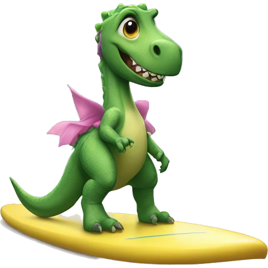 dinosaur riding a surfboard with a tutu on emoji