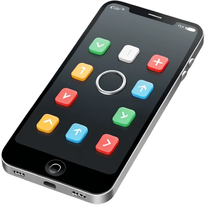 Minimalistic flat vector icon, iOS style, thin black contour on white background. Smartphone with basic UI elements inside: toggle switch, segmented control, and bottom tab bar. Clean, no text, no shadows emoji