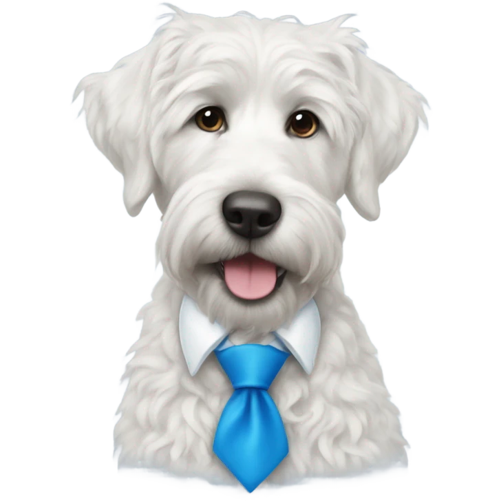 White doodle wearing a blue tie bow emoji