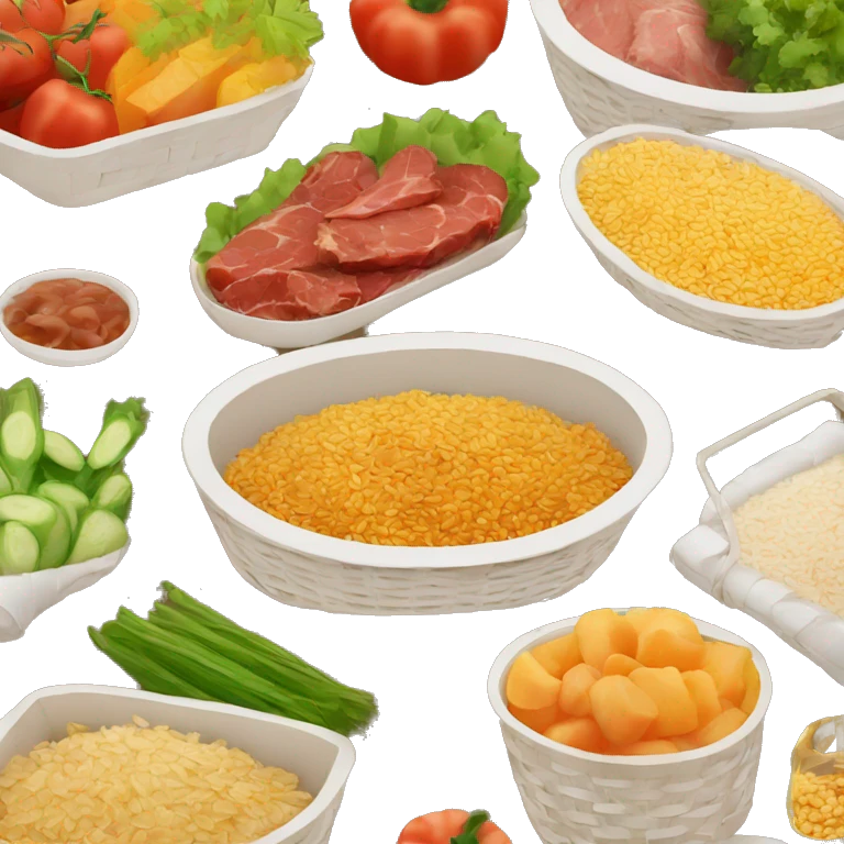 basket with vegetables, meat, rice, cereals emoji