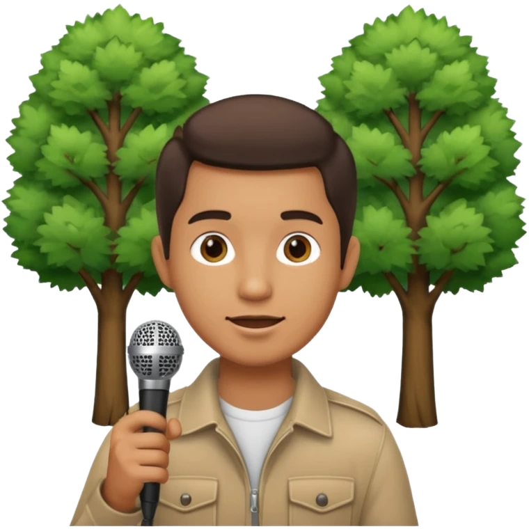 Man singing with microphone in his hand, trees in background  emoji