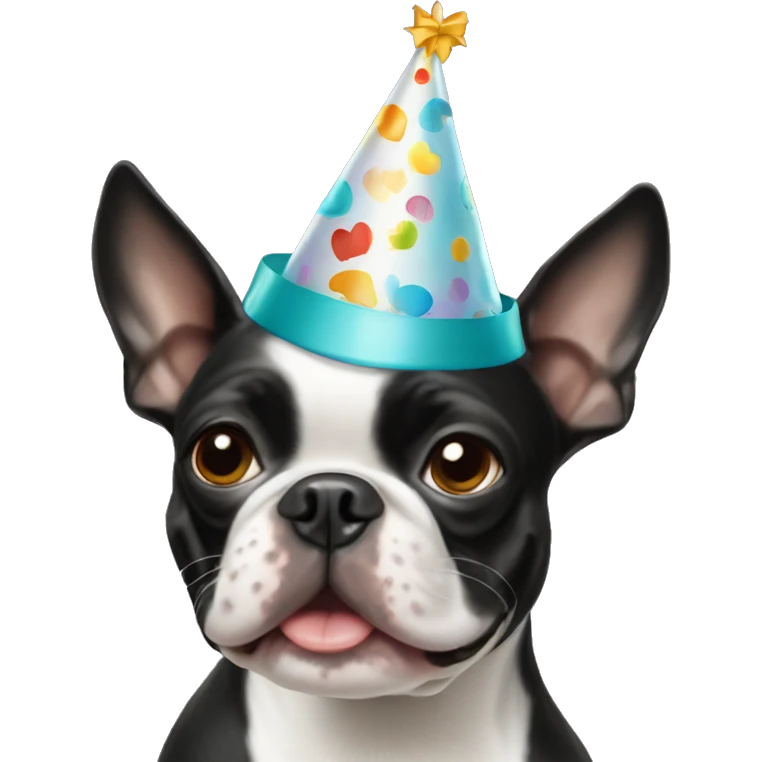 Boston terrier wearing birthday hat  emoji