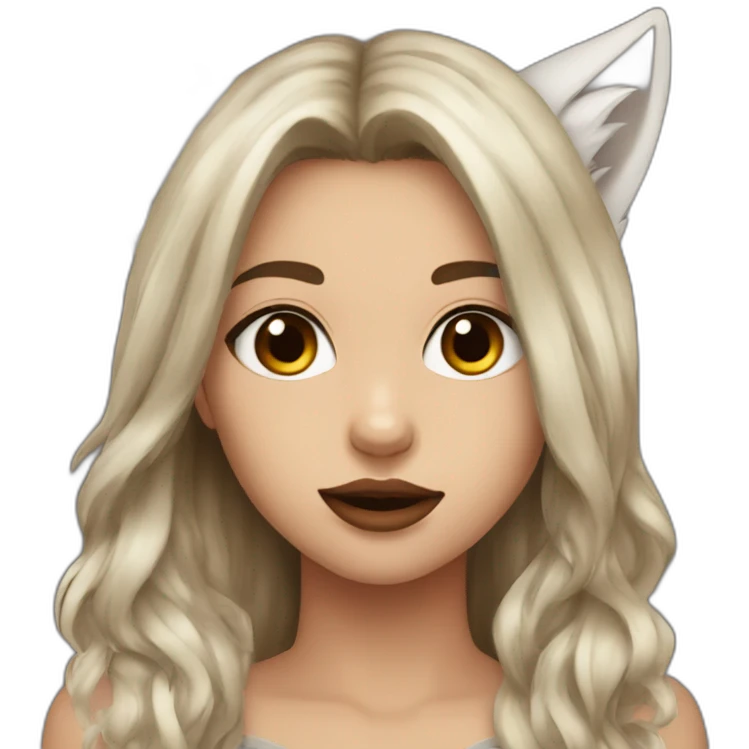  girl brown long hair lipstick wolf ears  emoji