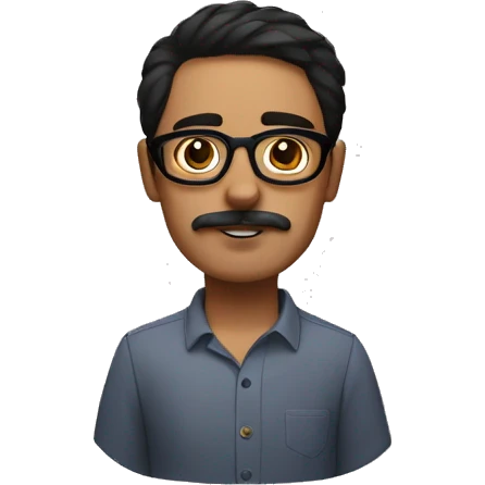 dark hair dark eye man with short mustache wearing glasses holding chihuahua emoji