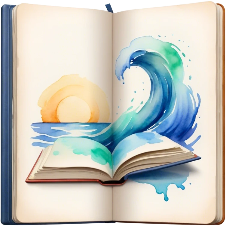 Cinematic Realistic image of an open sketchbook accompanied by a set of translucent watercolors, with delicate pigment stains and soft, flowing brushstrokes, captured under gentle, diffused lighting that highlights creative fluidity emoji