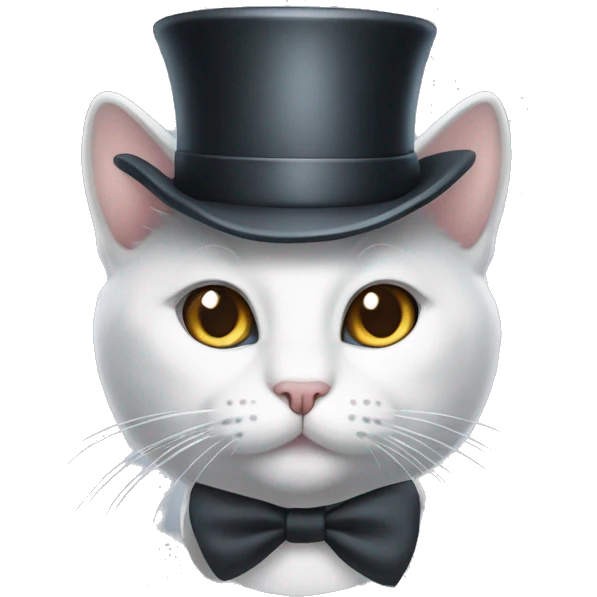 white and gray cat with top hat emoji