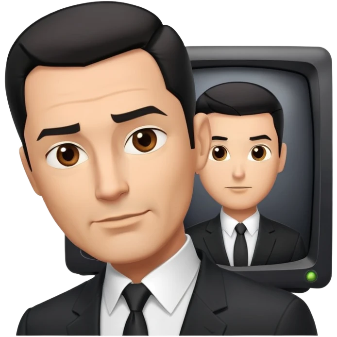 Good-looking robust man in his mid-40s with light brown skin tone, short slicked back straight black hair with fade haircut, strong square face, approachable TV host expression, black blazer left open showing white buttoned shirt emoji