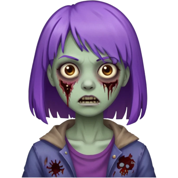 criei um zombe feminino com o cabelo com franja, o cabelo a metade roxa e o resto castanho  emoji