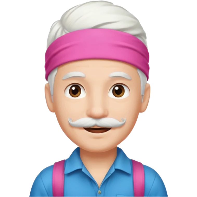 young climber boy with white hair and pink headband and mustache emoji
