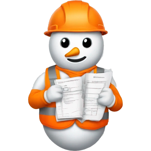 snowman lightbulb holding construction documents with red shirt and orange vest emoji
