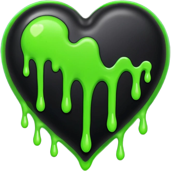 Large black heart with neon green slime emoji