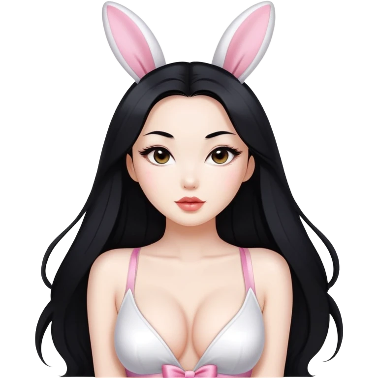 Beautiful Asian woman with long black hair dressed as a playboy bunny sexy pose sfw emoji