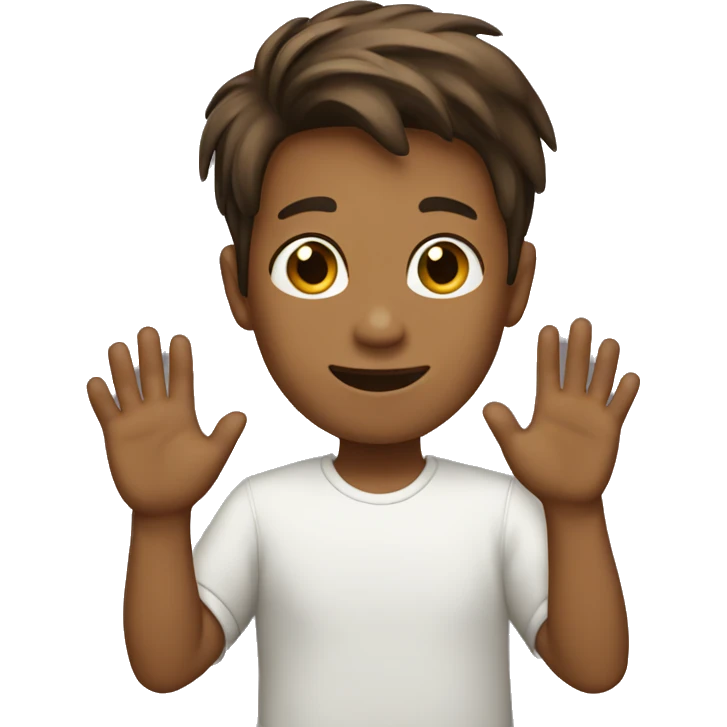 boy waving hi brown hair emoji