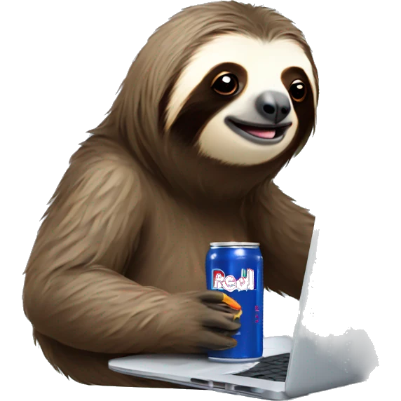 sloth with RedBull can and laptop emoji