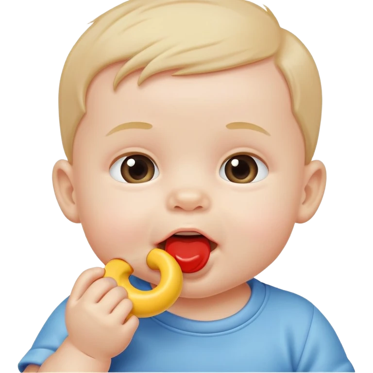 cute baby boy biting teething toy emoji