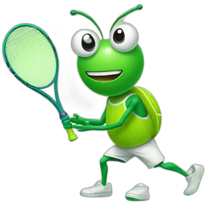Green cartoon bug playing tennis emoji