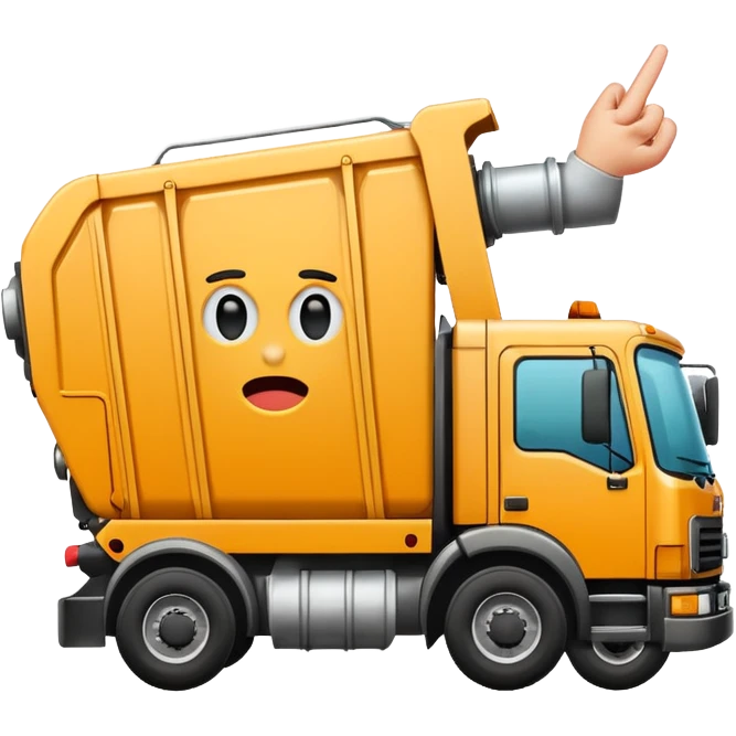 Upside down garbage truck middle finger emoji
