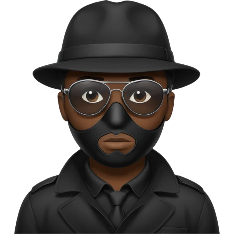 Siyah gözlük ve maske takan siyah dedektif emoji