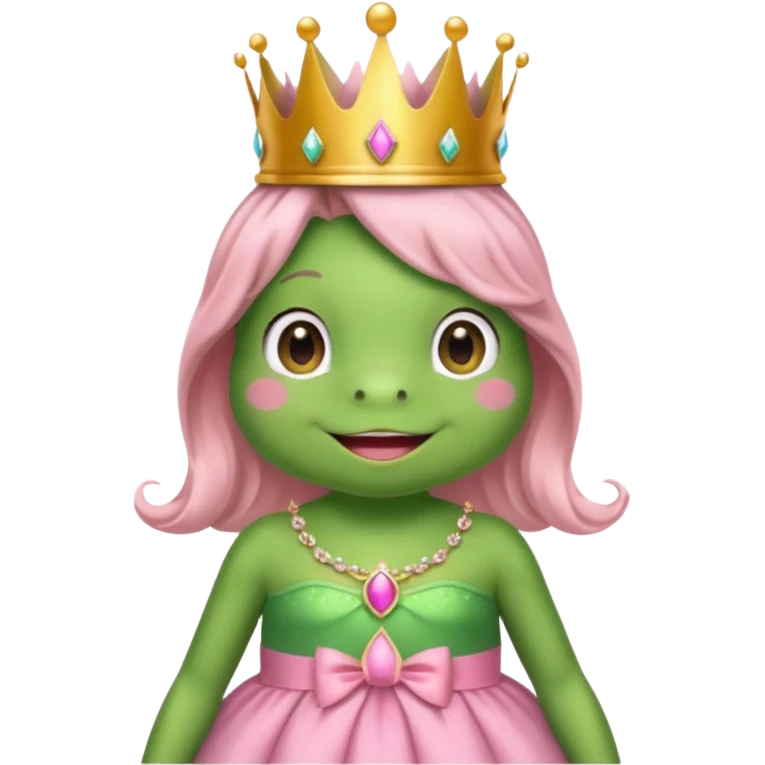 frog with with a crown pink bow and pink princess dress emoji