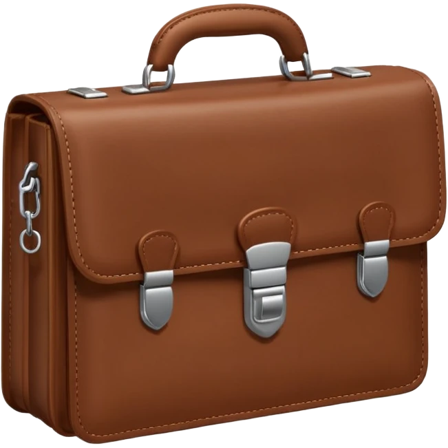A 3D cartoon brown leather briefcase with a metal clasp, placed on a clean surface, soft studio lighting, Memoji-style realism. emoji