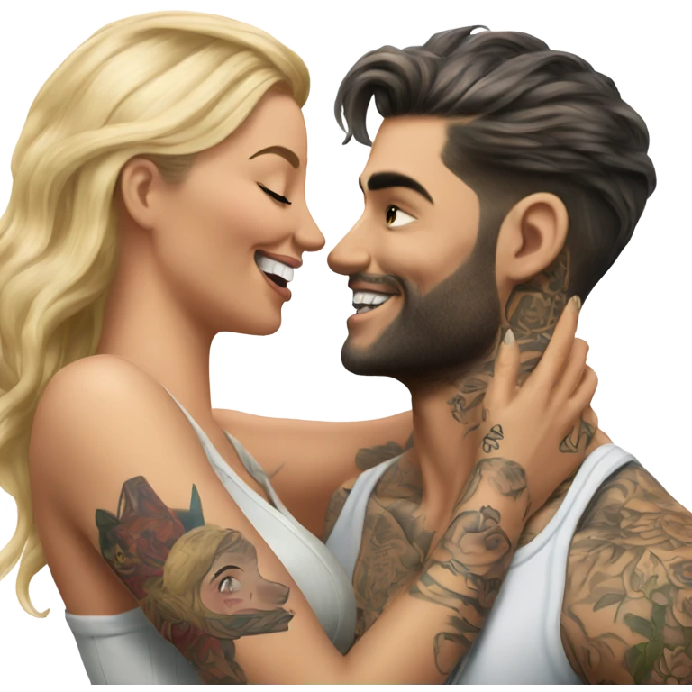 Hyper Realistic beautiful woman tickling a very handsome tattooed man emoji