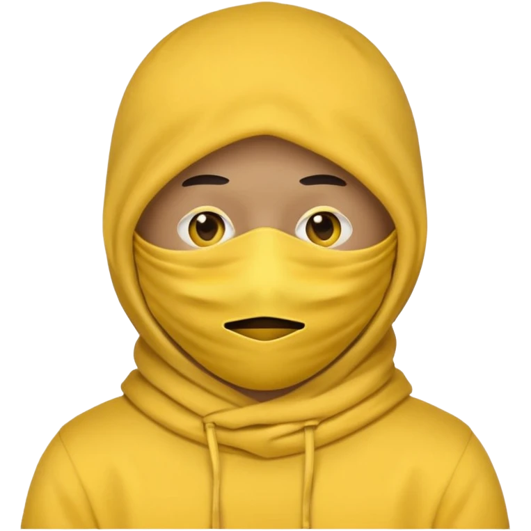 masked yellow emoji covering head and face / rap style like yeat kinda cloth covering head and face. rap style and minimalistic and mysterious emoji