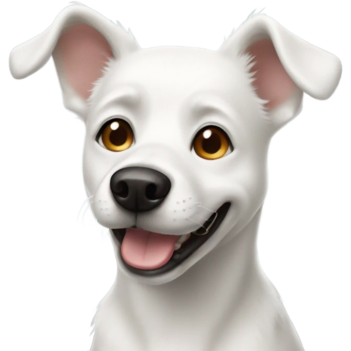 white dog with one black eye smiling  emoji
