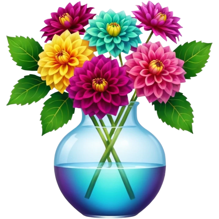 realistic dahlia flowers in a clear vase with clear water emoji