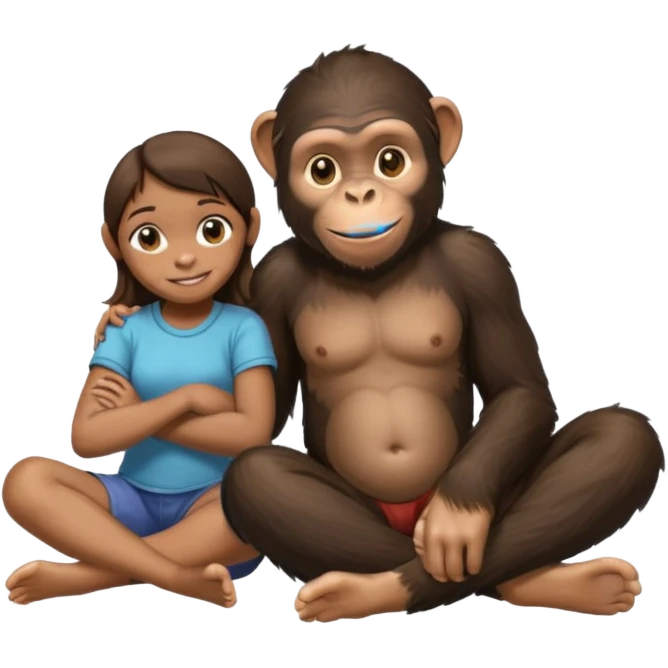 un chiomapnze sentado en el suelo al lado de una chica emoji