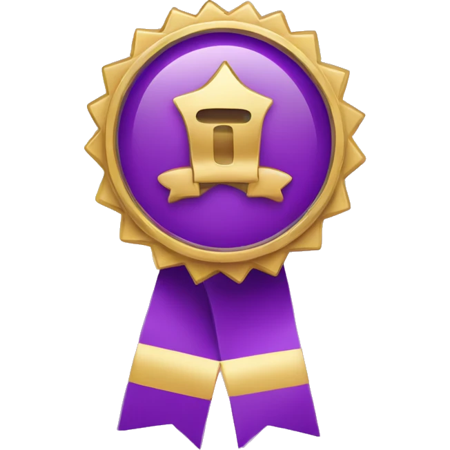 purple award badge with checkmark emoji