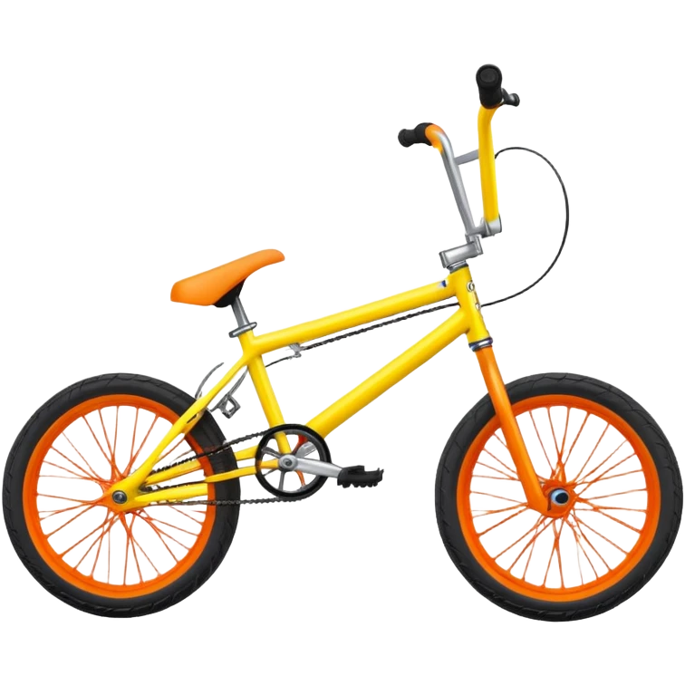 BMX stunt bike with pegs, small wheels, compact frame, bright colored BMX bicycle, trick bike, side view emoji