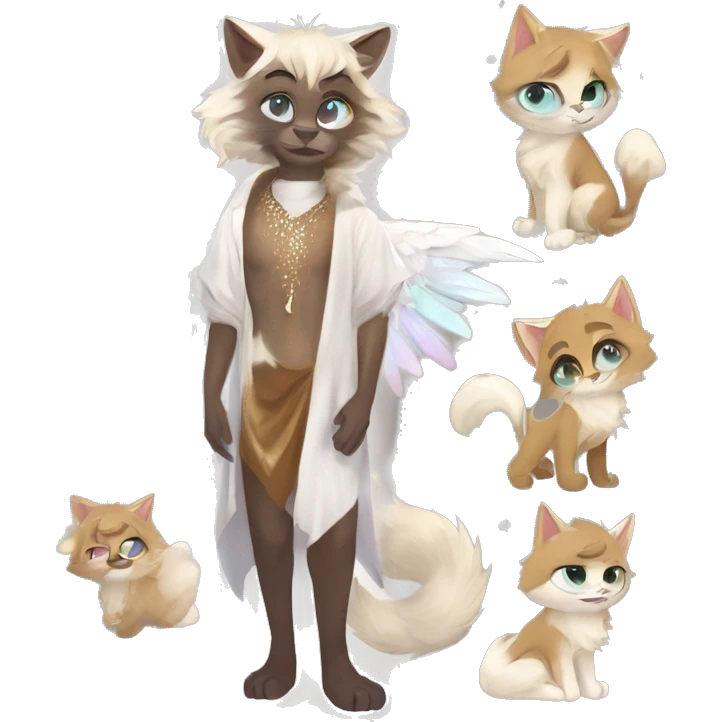 Furry, sparkle, iridescent, colorful, pastel, edgy, cool, fantasy beautiful, brown, beige, white, divine, godly, angelic, animal, anthro, full body, fursona, feline emoji