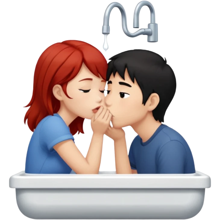 asian black haired boy kisses redhead girlfriend by broken sink emoji