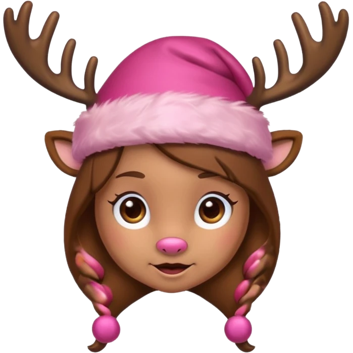 Girl reindeer with pink Santa hat emoji