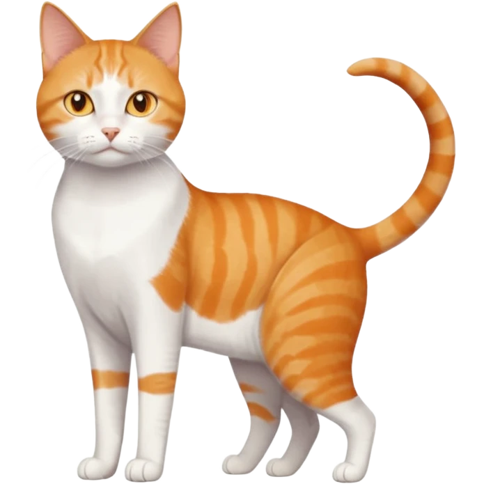 full body orange and white domestic shorthair slim cat with yellow/orange eyes and a white triangle pattern on his face playing emoji