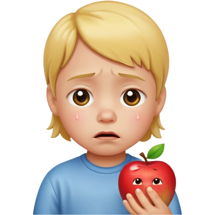 small child with tears, sad expression, apple style emoji emoji