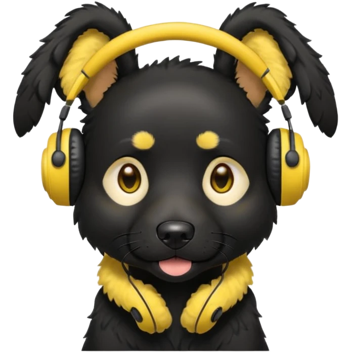 stylish black dog wearing yellow headohones emoji