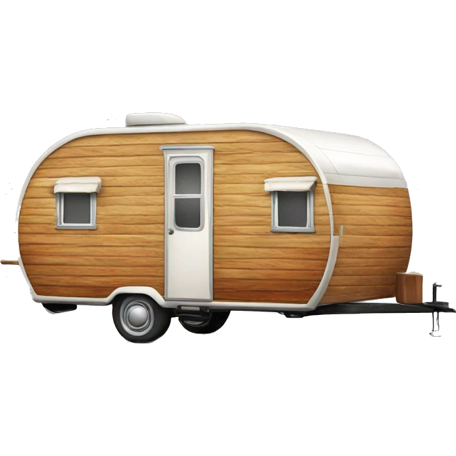 Realistic vintage round wooden travel trailer isolated.  emoji