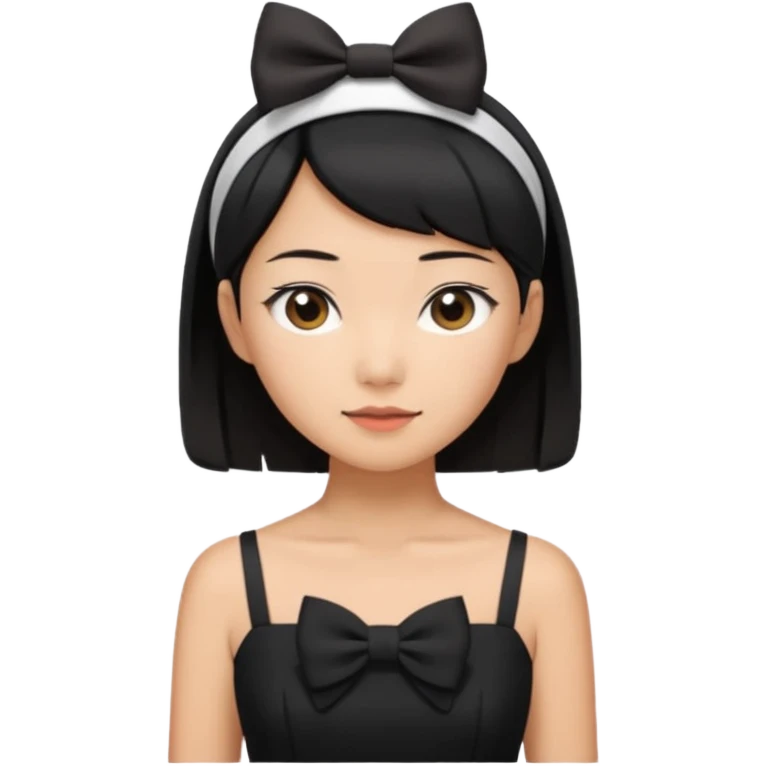 asian black short shoulder length hair tanned woman, black dress girly things emoji