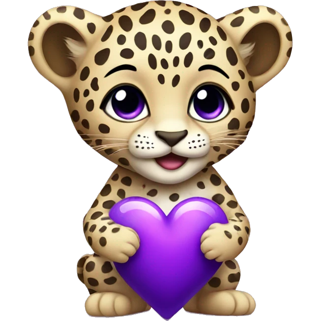 Baby leopard holding a purple heart  emoji