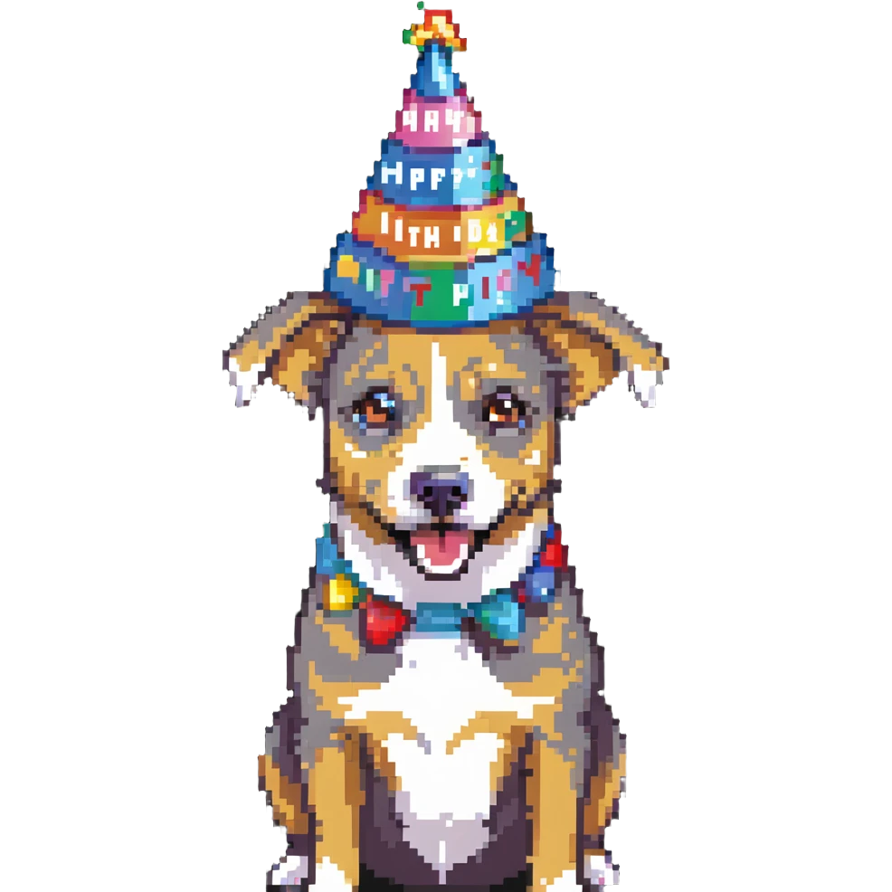 dog wearing a birthday party hat emoji