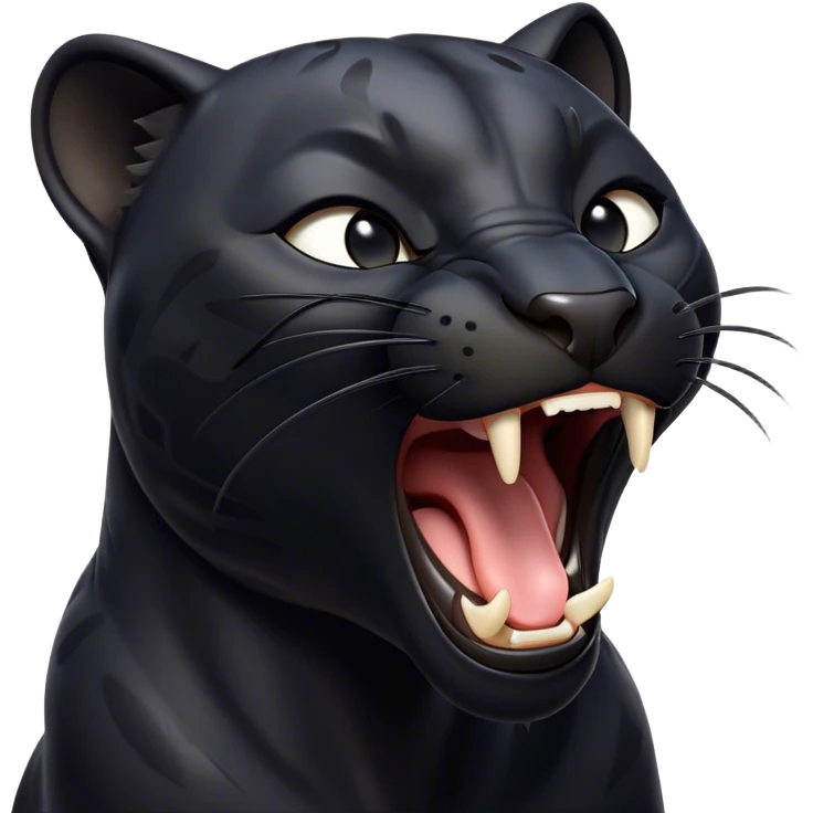 Cinematic Cute Yawning black Panther Portrait Emoji, Head tilted slightly with a dramatic, wide-open yawn, showcasing a sleek, shadowy form with drowsy, half-closed eyes and a relaxed, open expression, Simplified yet irresistibly adorable features, highly detailed, glowing with a soft, cozy dark glow, high shine, relaxed yet expressive, stylized with a dash of whimsical elegance, soft glowing outline, capturing the essence of a drowsy yet affectionate jungle guardian that appears ready to stretch out for a nap! emoji