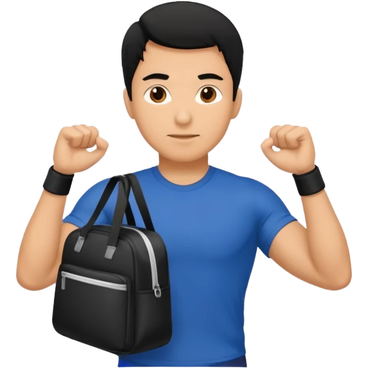 Man from backside with black hair gym back and hands holding something on both sides emoji