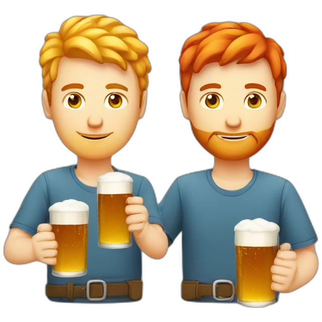 a male blond and male red head programmers, drinking beer and coding emoji