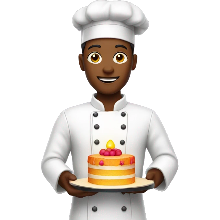 A pastry chef with a bright colored light holds a cake with three tiers in one hand emoji